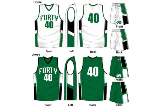 white and green uniform and green with black alternate