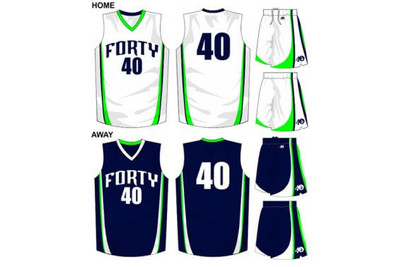white with green details uniform, alternate is navy with green details