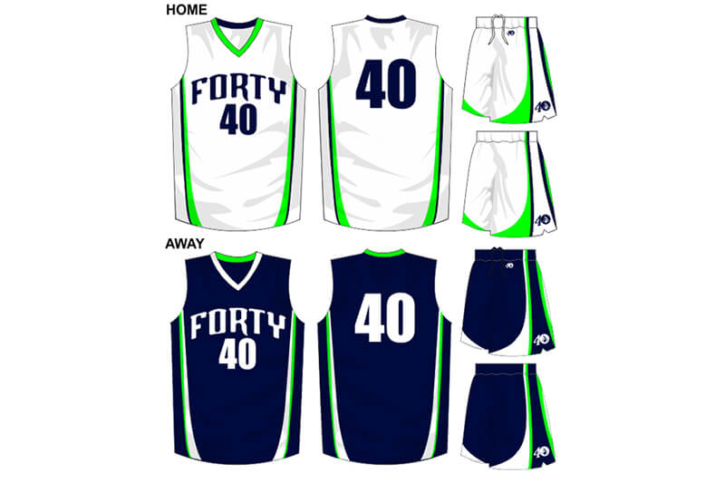 white with green details uniform, alternate is navy with green details