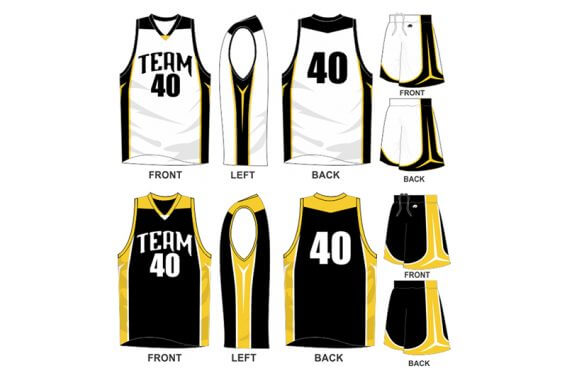 white with black sides and black with yellow side alternate
