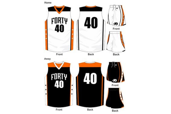 white uniform with orange details, alternate is black with orange details