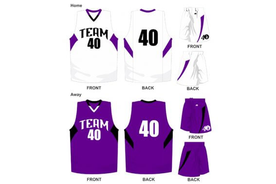 white uniform with purple alternate