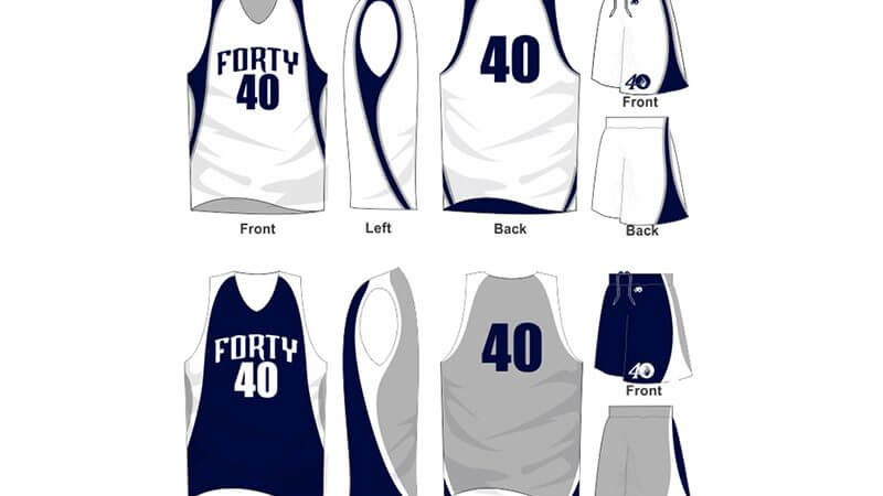 white uniform with navy and grey alternate