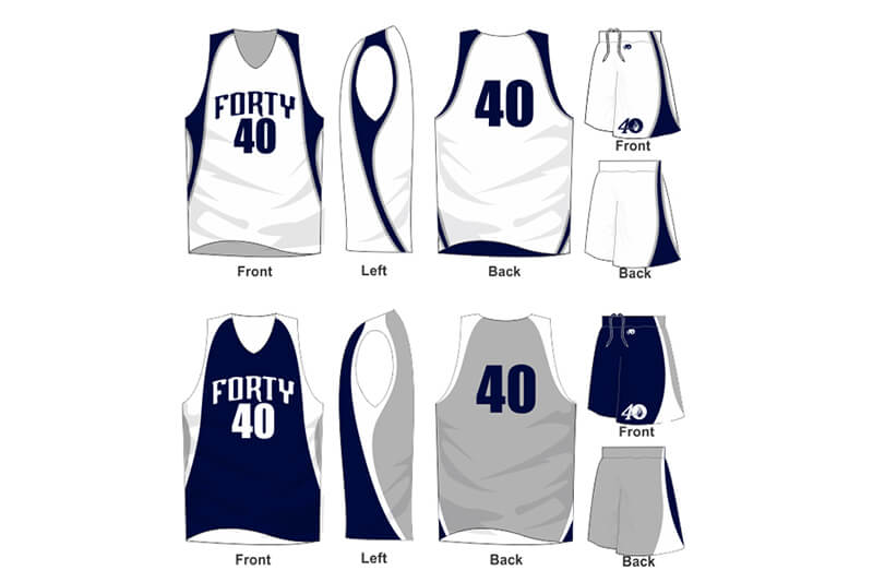 white uniform with navy and grey alternate