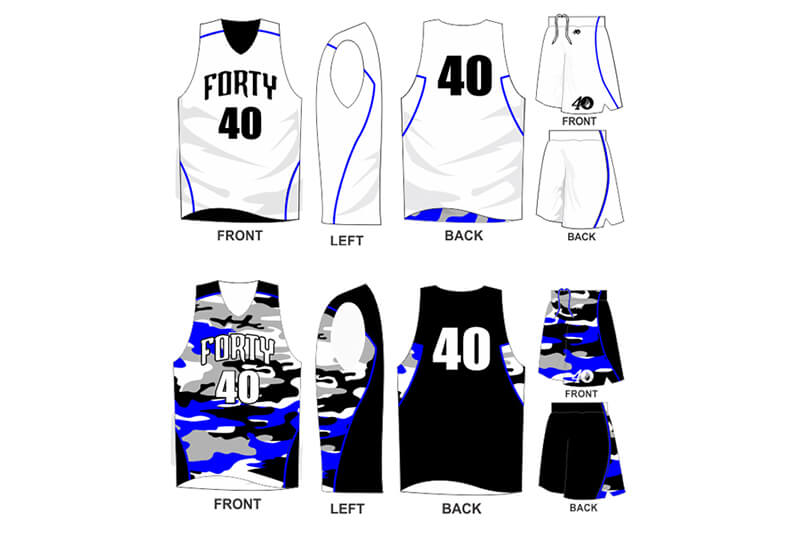 white uniform with blue camo details