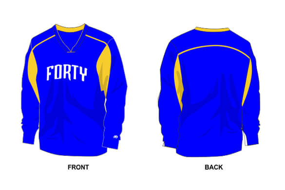 blue long sleeve with yellow side and sleeve details