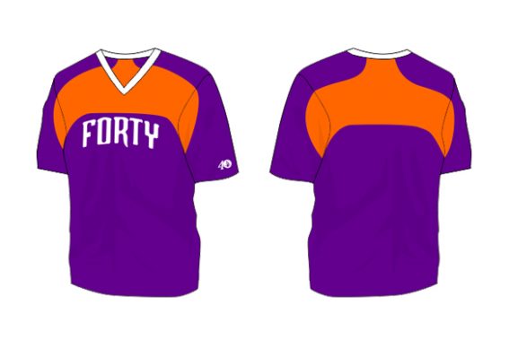 purple short sleeve with orange front and back details