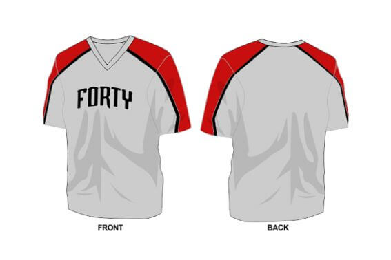 light grey short sleeve with red shoulder and sleeve details