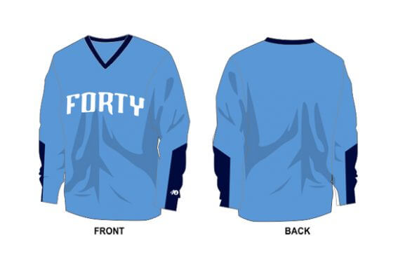 light blue long sleeve with navy sleeve details