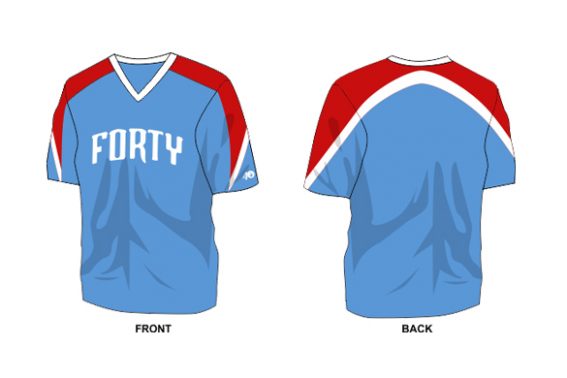 light blue with red and white shoulder details short sleeve