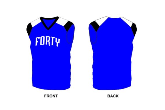 sleeveless blue with white and black details shirt