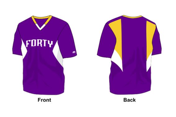 purple with yellow and white details shirt