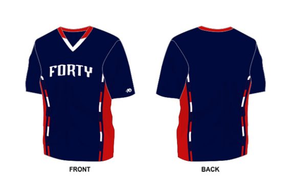 navy with red and white details shirt