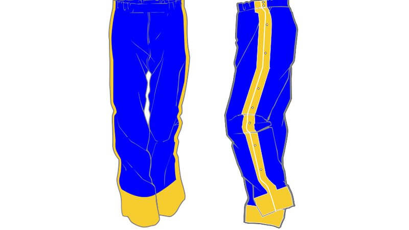 blue and yellow sweatpants