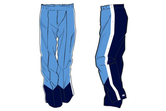light blue in the front and navy in the back with a white stripe on the side sweatpants