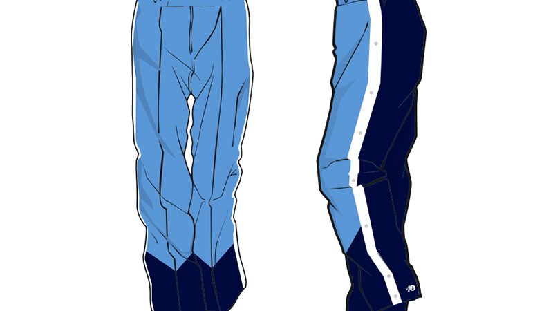 light blue in the front and navy in the back with a white stripe on the side sweatpants