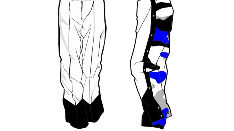 white in the front with blue and black camo in the back sweatpants