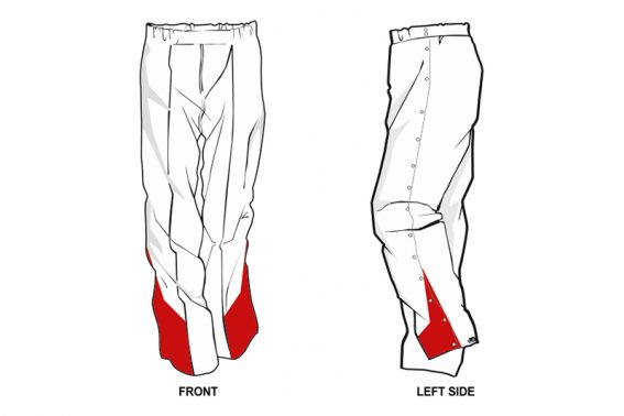 white with red detailing at the bottom sweatpants