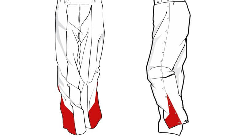 white with red detailing at the bottom sweatpants