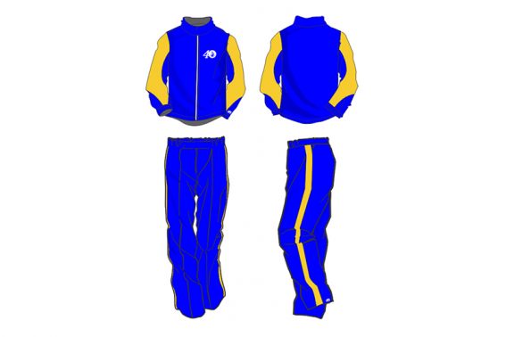 blue with yellow detailing sweat pants and hoodie set