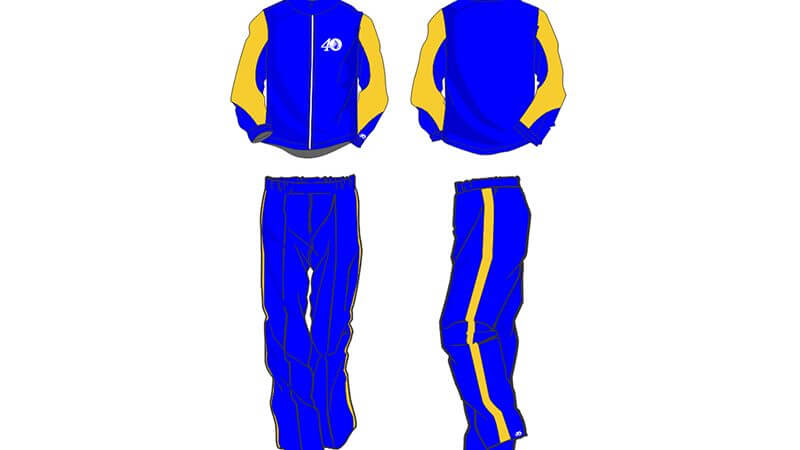 blue with yellow detailing sweat pants and hoodie set