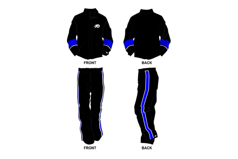 black with blue detailing sweat pants and hoodie set