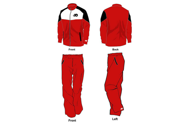 red with white and black detailing sweat pants and hoodie set