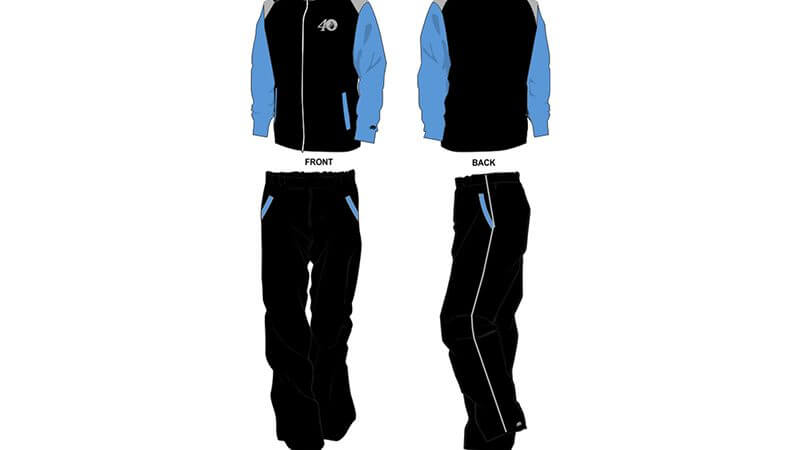 black with light blue detailing sweat pants and hoodie set