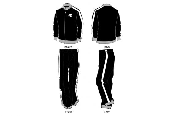 black with white and grey detailing sweat pants and hoodie set