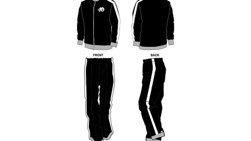 black with white and grey detailing sweat pants and hoodie set