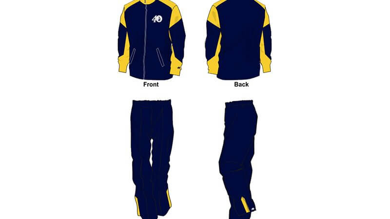 navy and yellow sweat pants and hoodie set