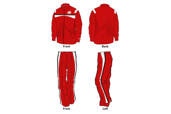red with white and black detailing sweat pants and hoodie set