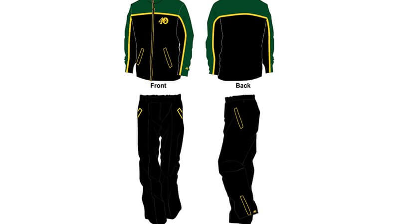 black with yellow and green detailing sweat pants and hoodie set