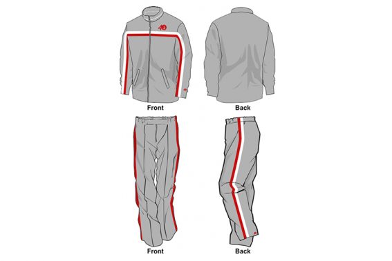 grey with red and white detailing sweat pants and hoodie set