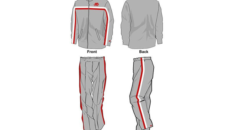 grey with red and white detailing sweat pants and hoodie set