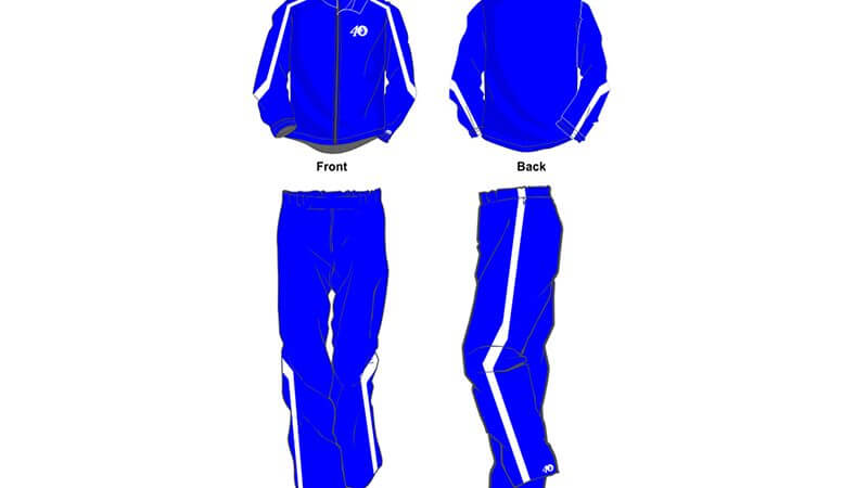blue with white detailing sweat pants and hoodie