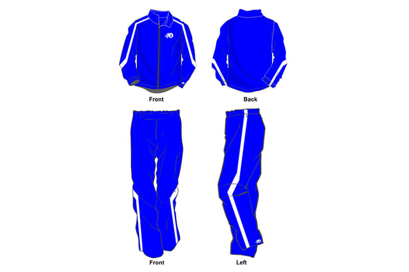 blue with white detailing sweat pants and hoodie