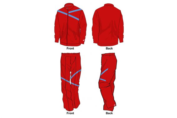 Red and light blue sweat pants and hoodie set