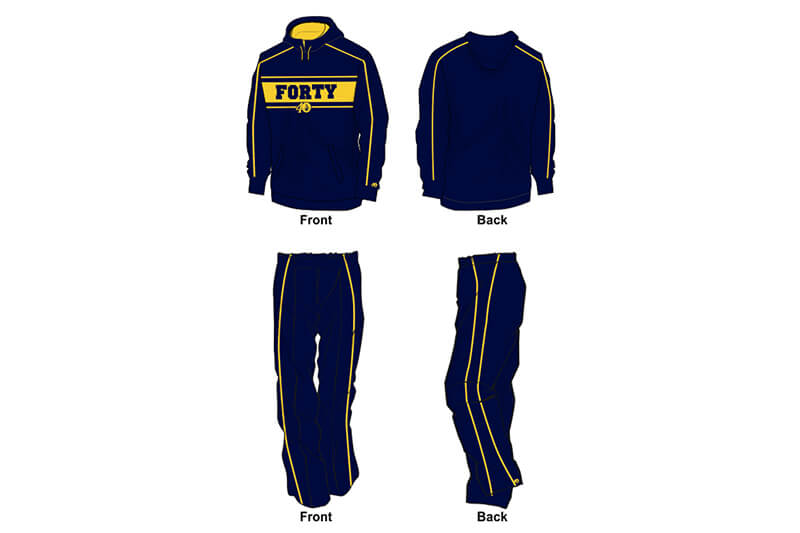 sweat pants and hoodie set, navy and yellow