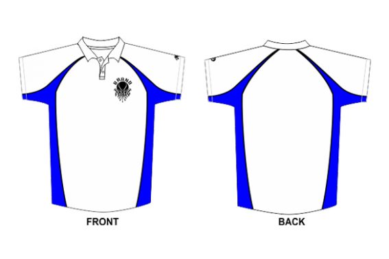 white polo design with black and blue detailing