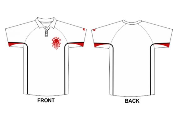 White polo with black and red detailing