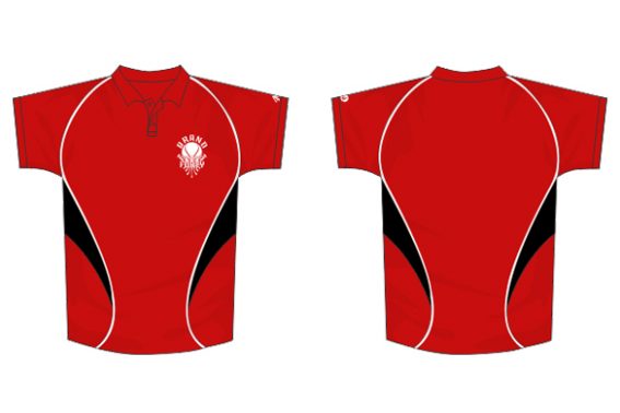 Red polo design with black and white detailing