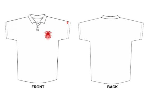 White polo with logo on left side of chest