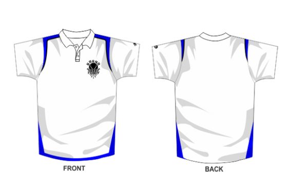polo illustration with logo on the left side of the chest and colorful detailing along the hems