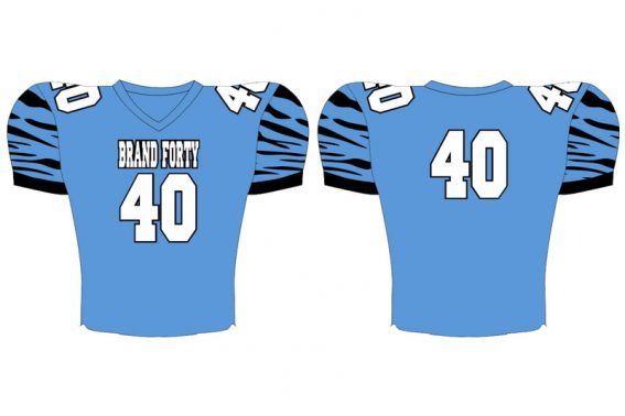 light blue with black striped sleeves