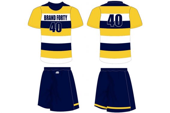 white, navy, and yellow stripe uniform