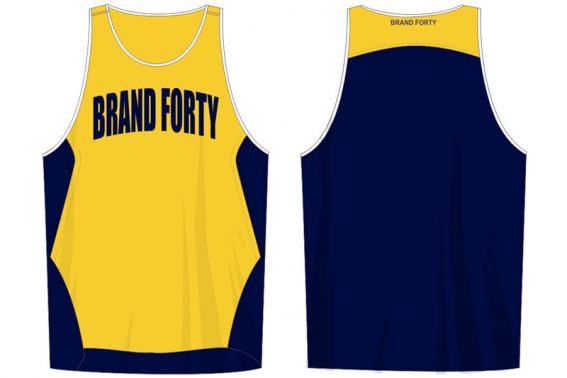 yellow and navy sleeveless jersey