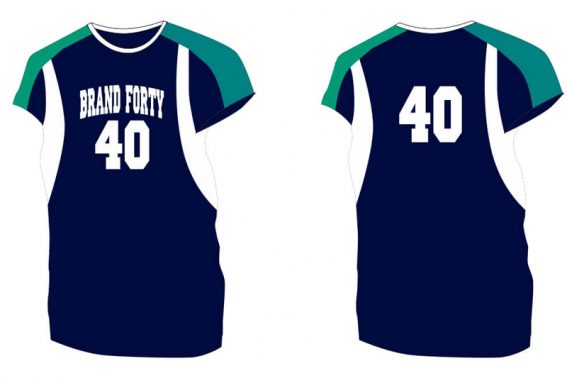 navy short sleeve with green shoulders and white sides