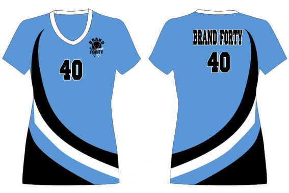 light blue jersey with black and white details