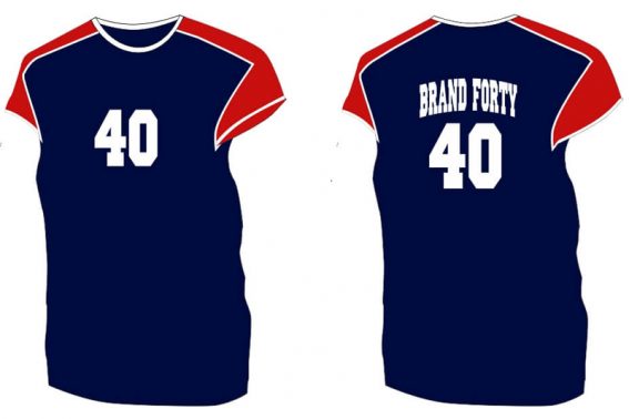 navy short sleeve with red shoulders